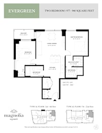a floor plan of two bedroom unit with two baths and a terrace